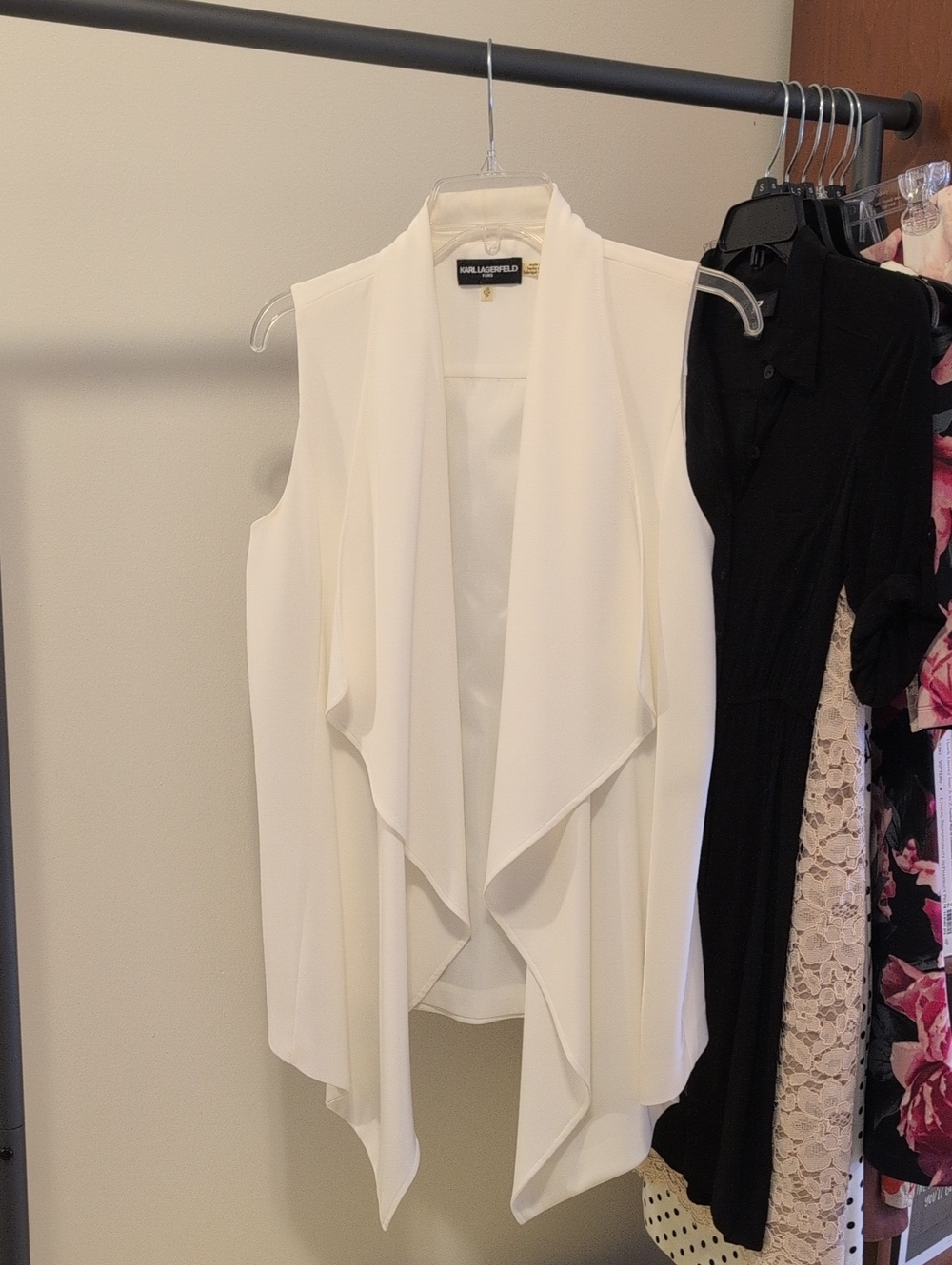 Karl Lagerfeld White Draped Sleeveless Vest